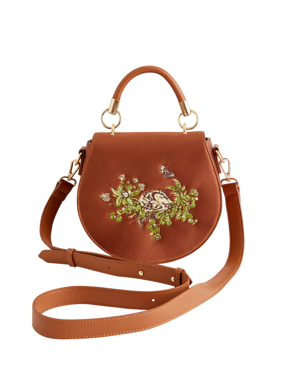 Sleepy Fawn Embroidered Satin Saddle Bag