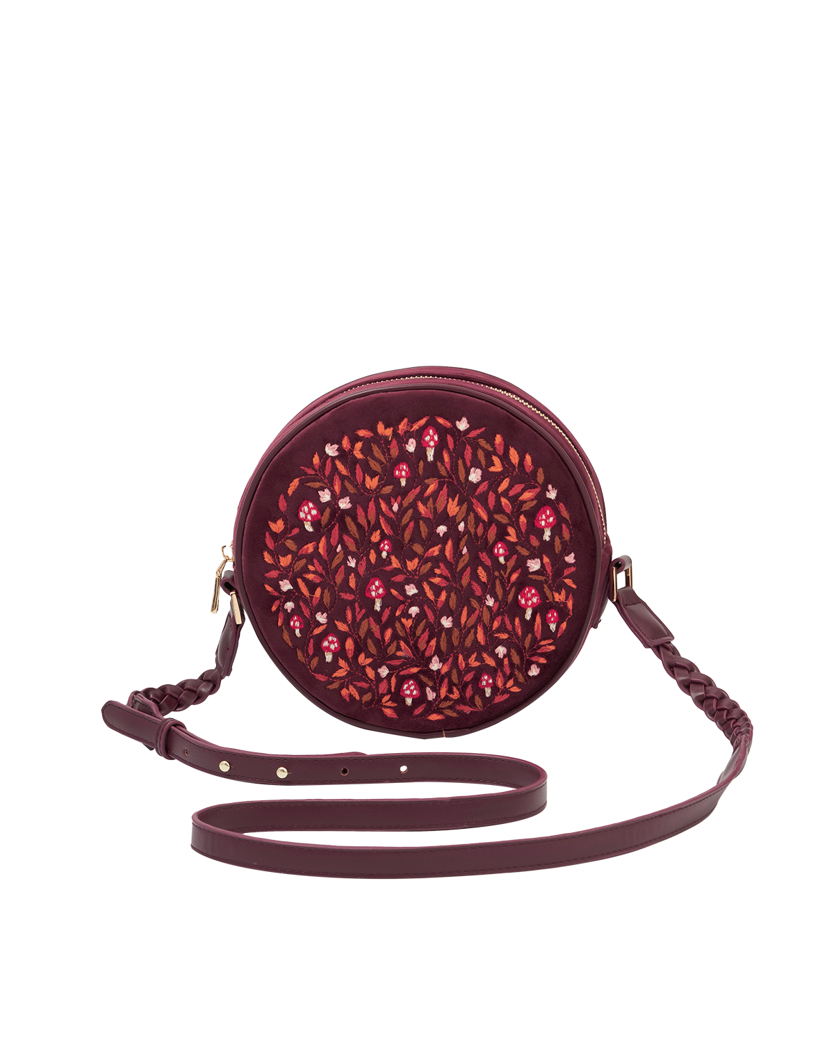 Magical Mushroom Embroidered Velvet Circle Bag