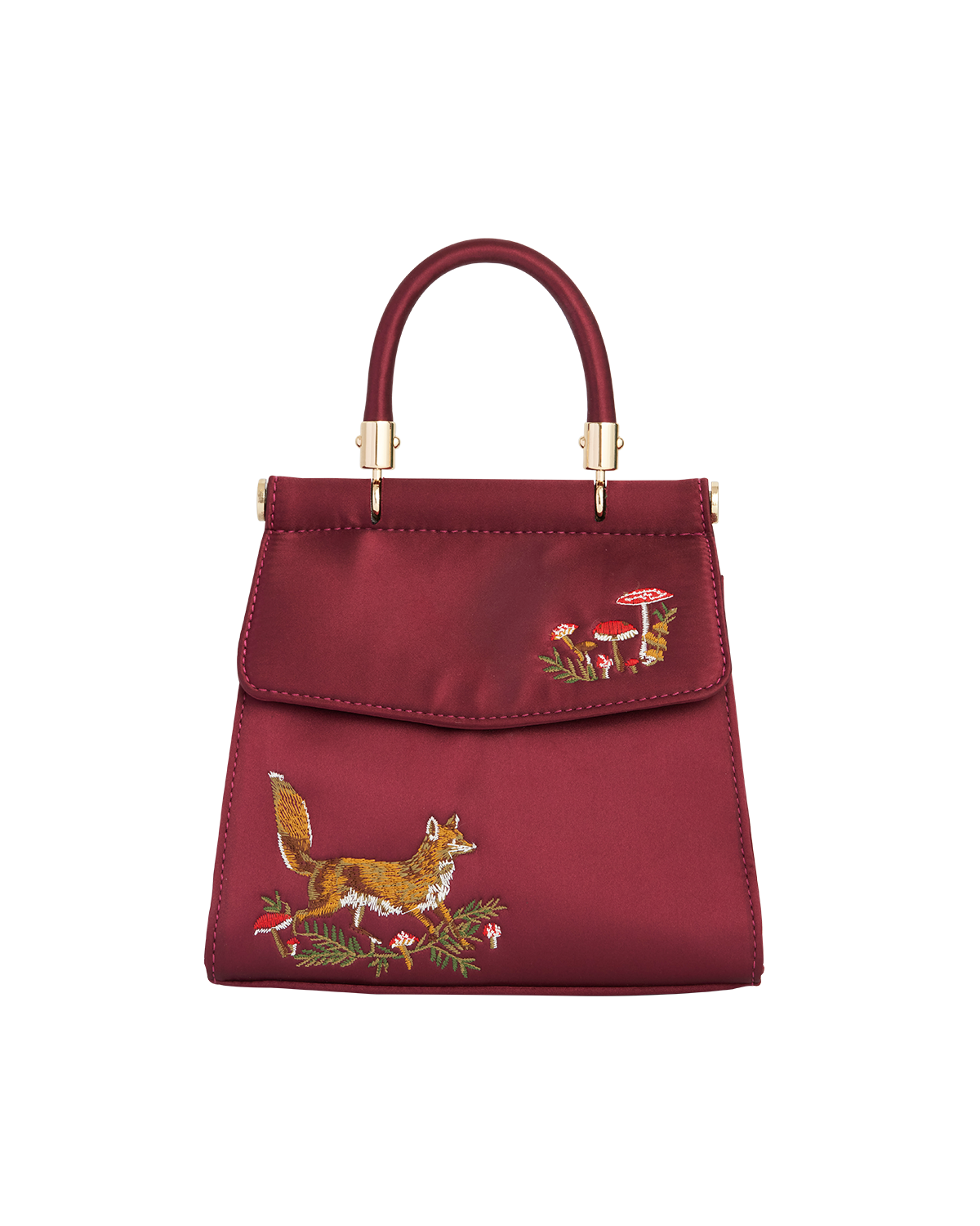 Fox & Mushroom Embroidered Satin Tote