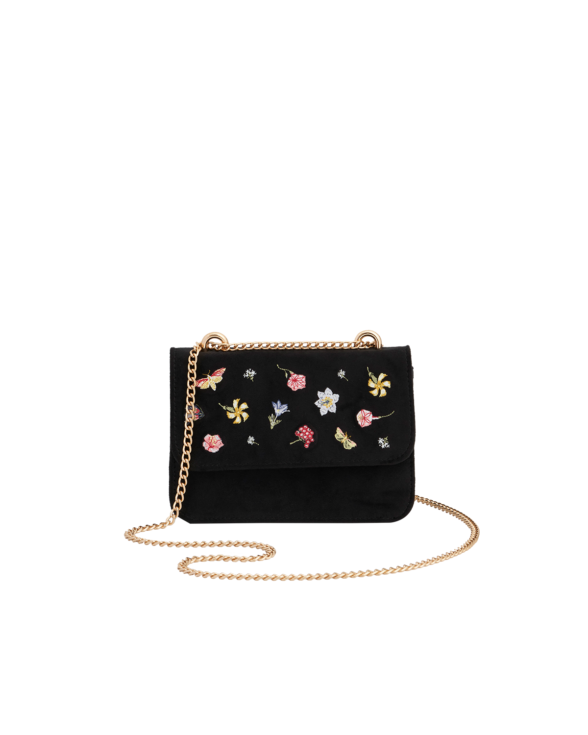 Bolso Terciopelo Negro Bordado Flores