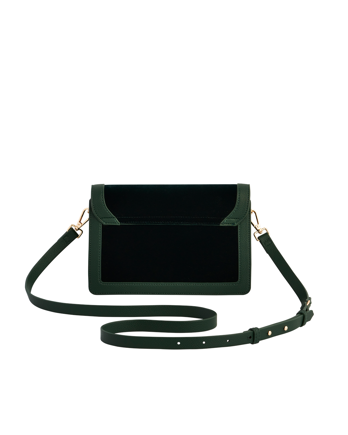 Green handbag with a strap on a white background