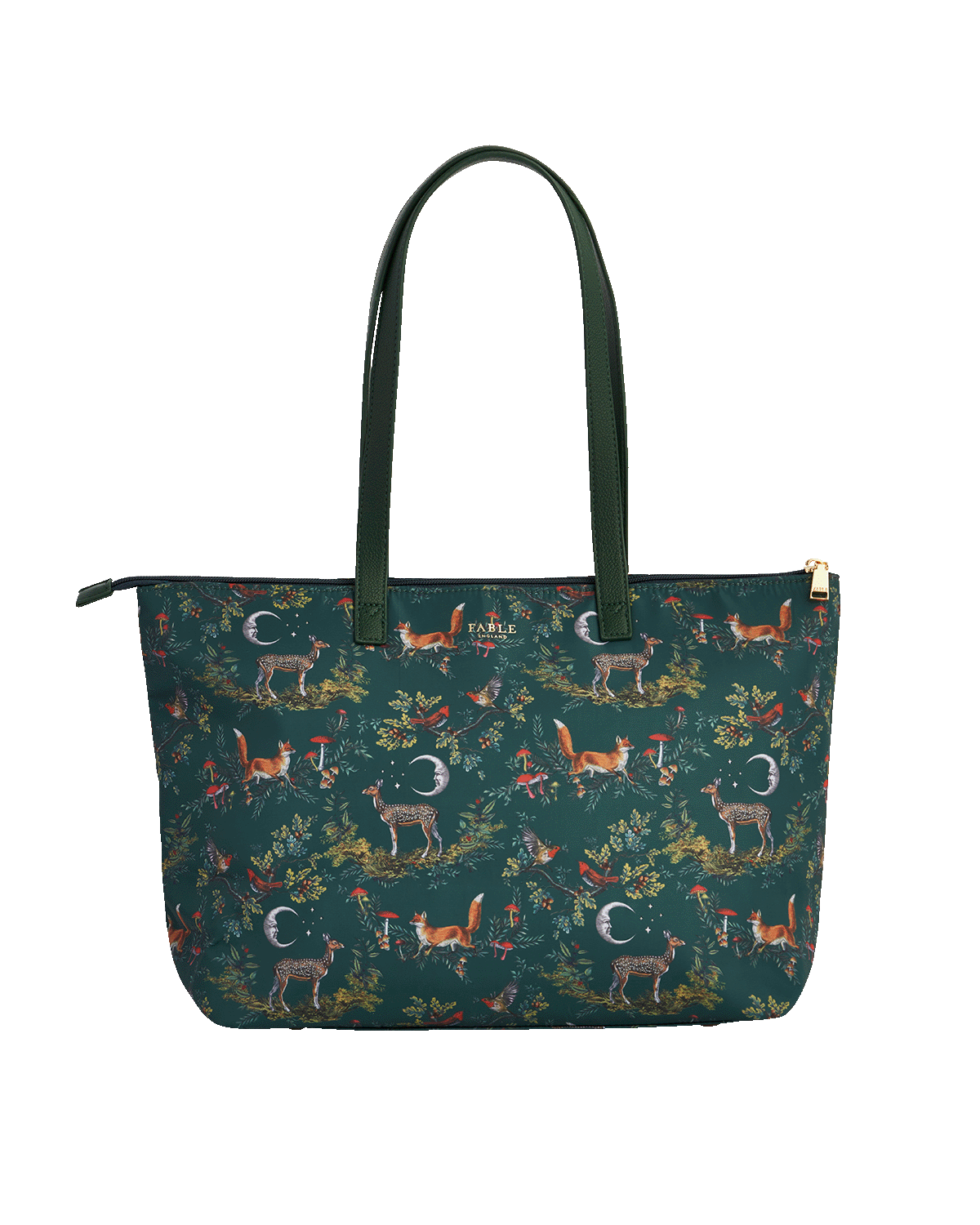 Tote bag with forest animal pattern on a white background