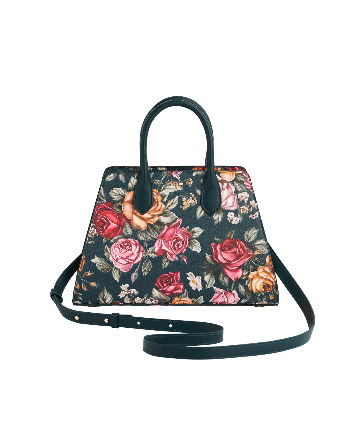 Teal Roses Structured Tote Medium