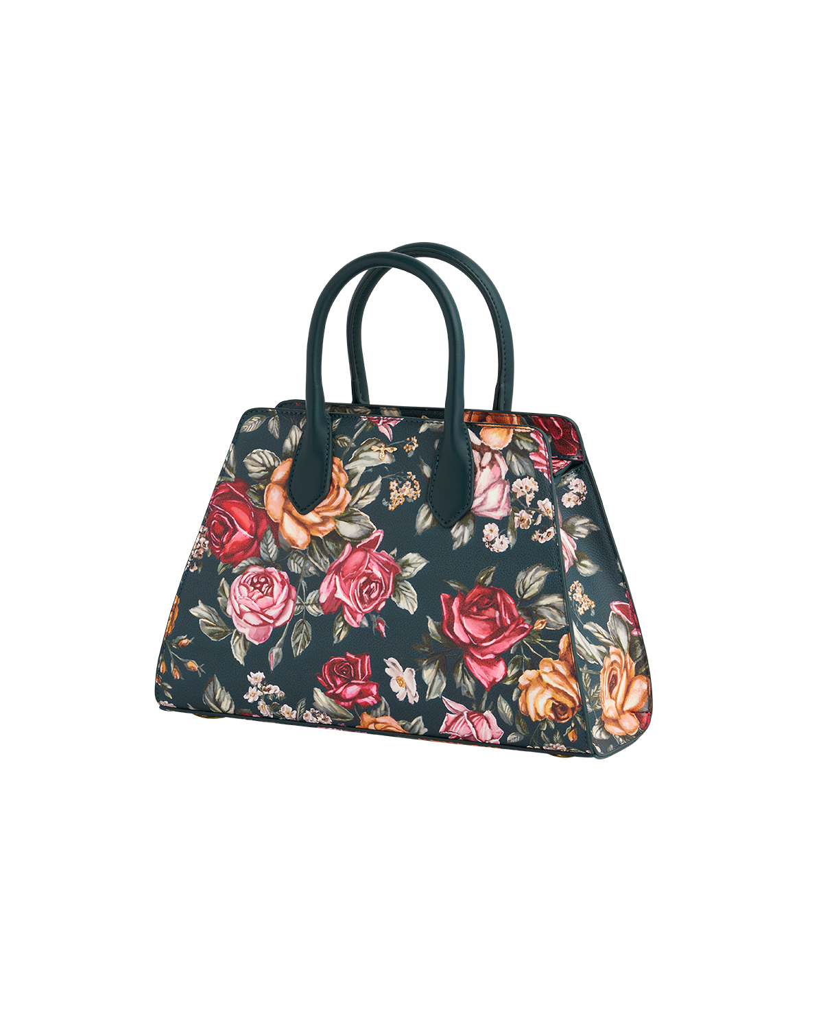 Teal Roses Structured Tote Medium