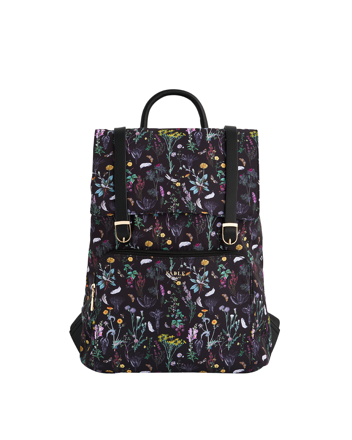Floral-patterned backpack on a white background