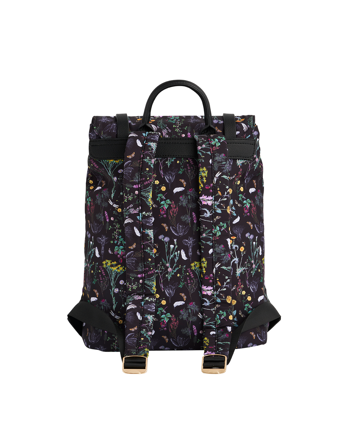 Floral-patterned backpack on a white background