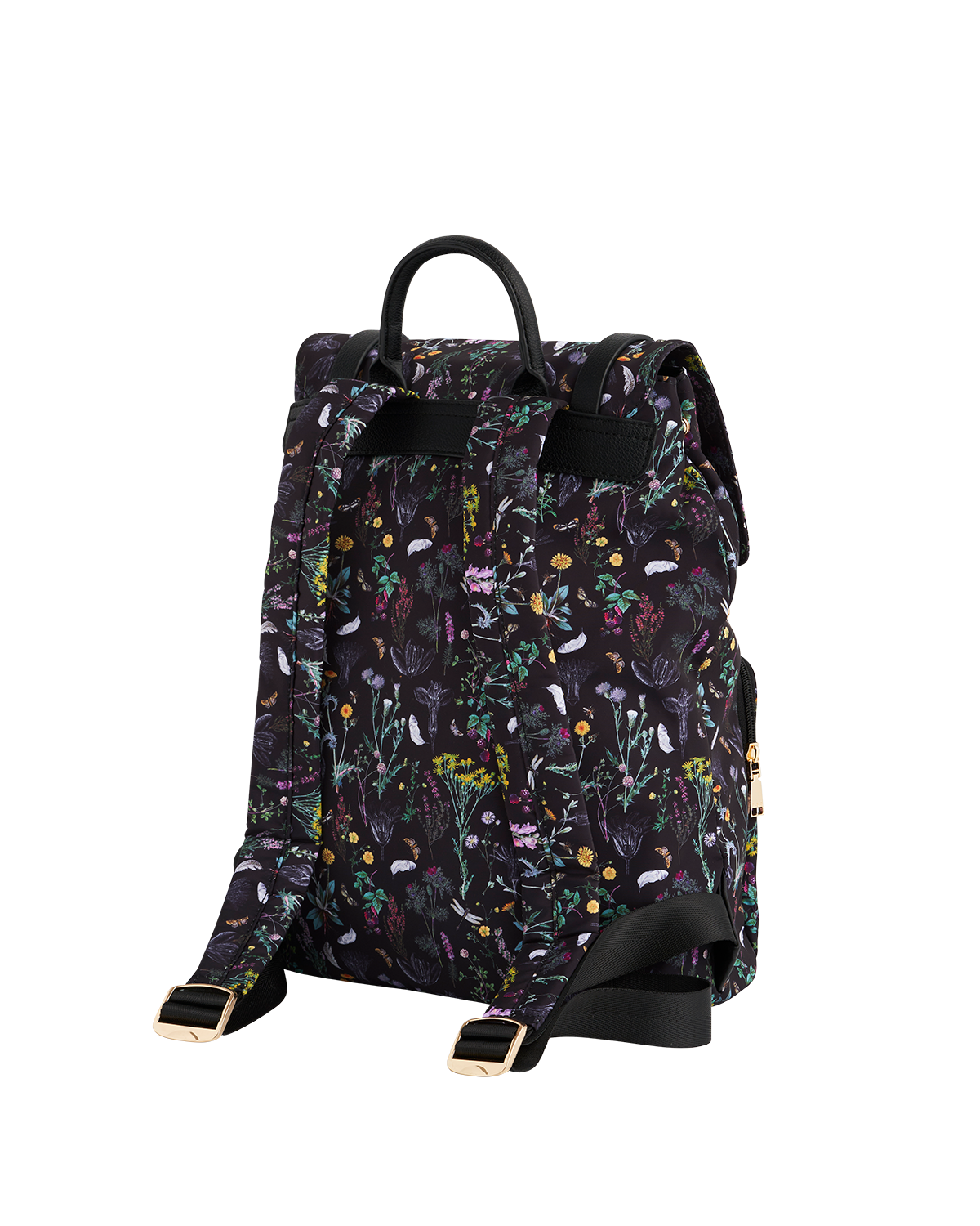 Floral-patterned backpack on a white background