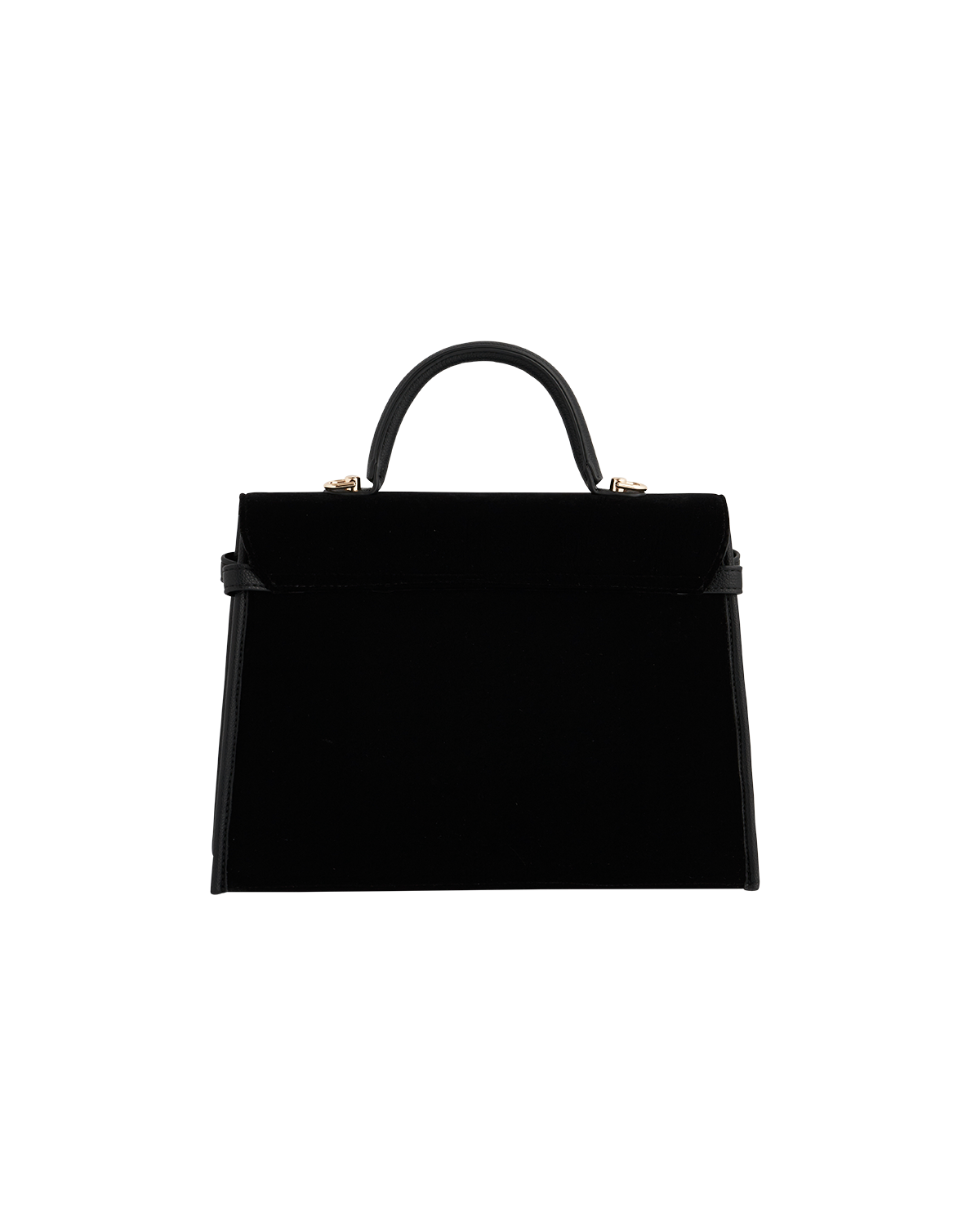 Black velvet handbag on a white background