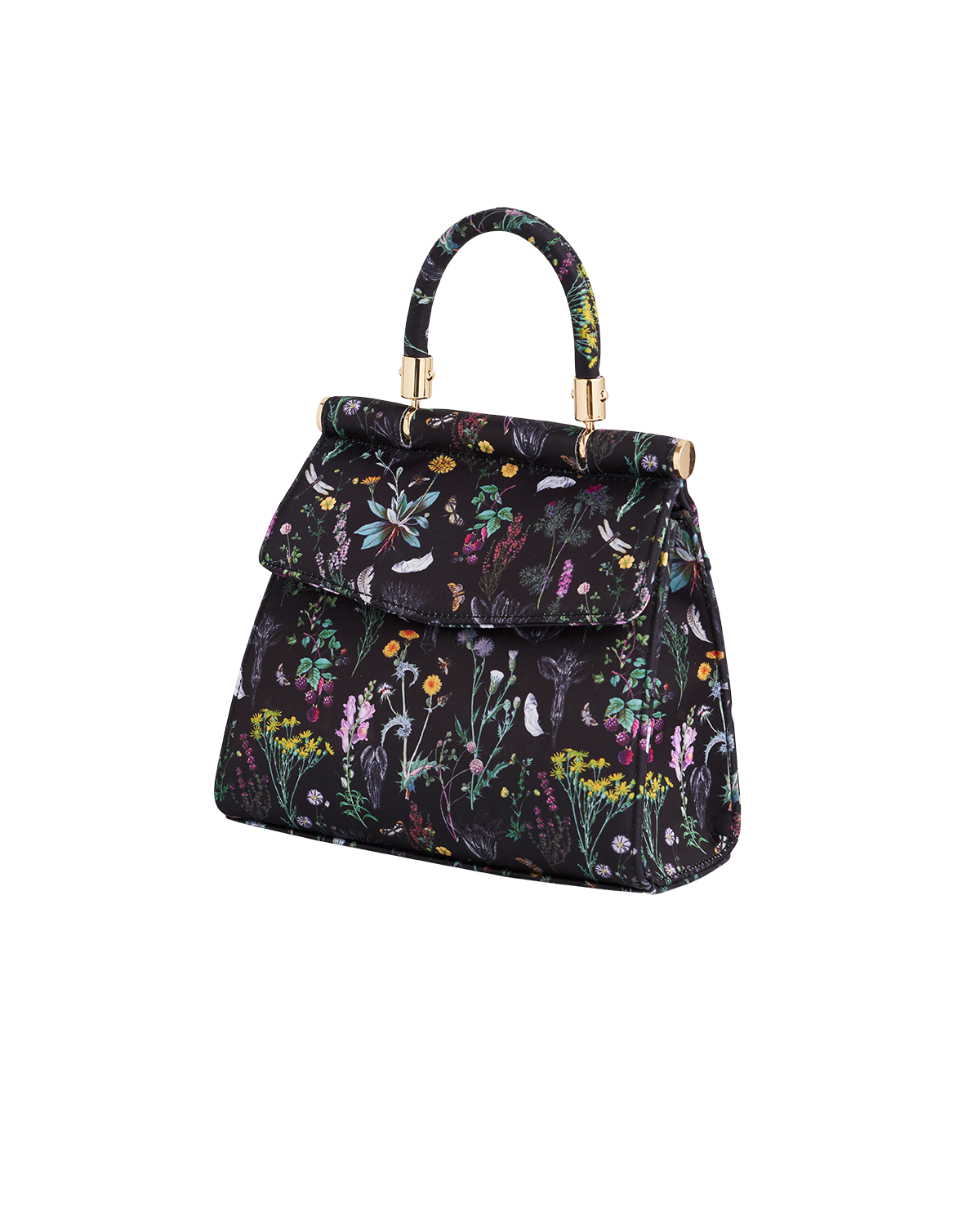 Floral-patterned handbag on a white background