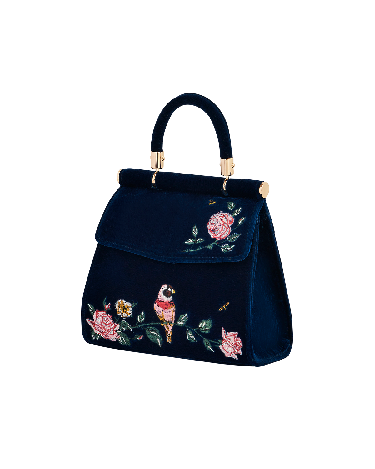 Blue Rosy Posy Embroidered Mini Top Handle Tote