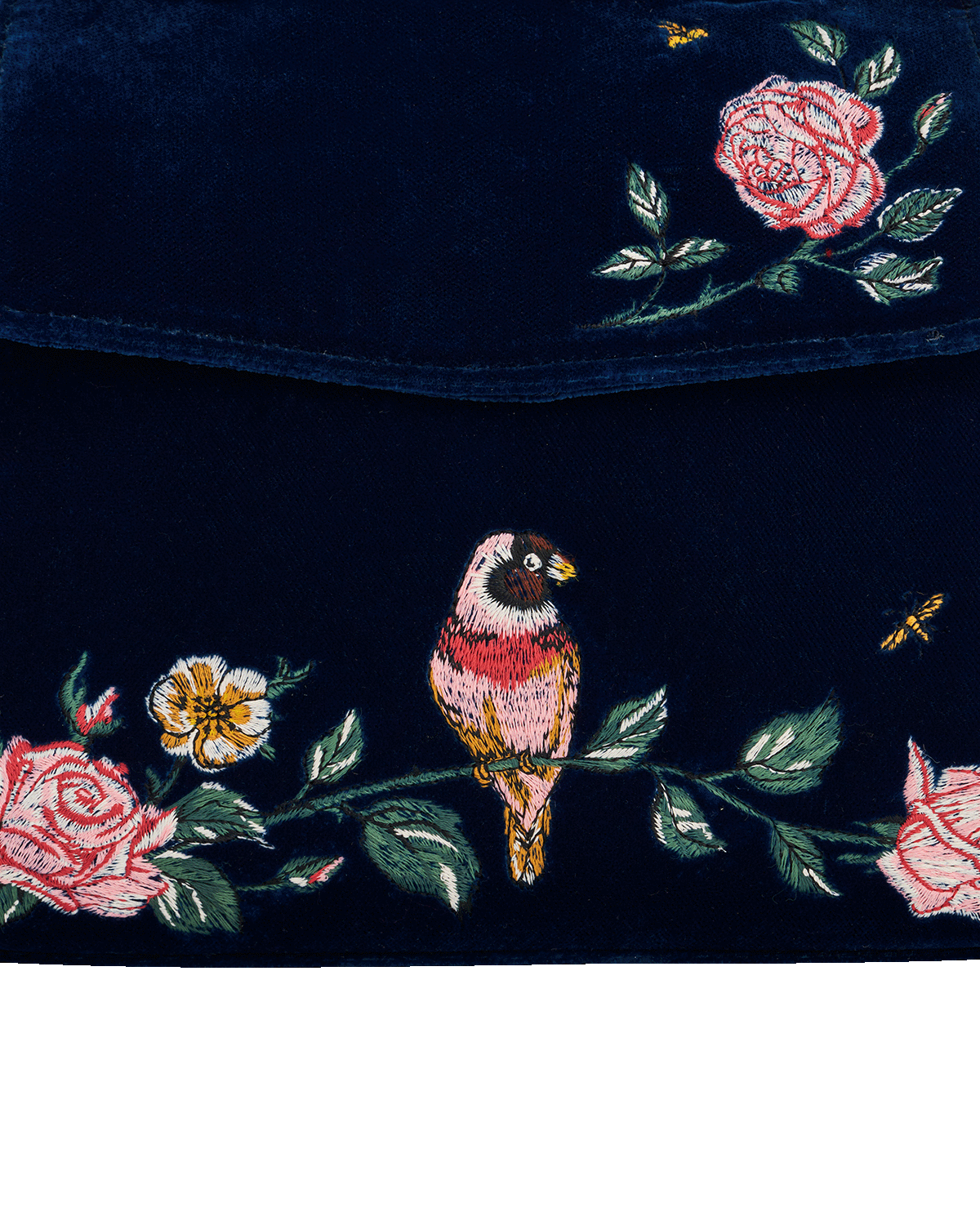 Blue Rosy Posy Embroidered Mini Top Handle Tote