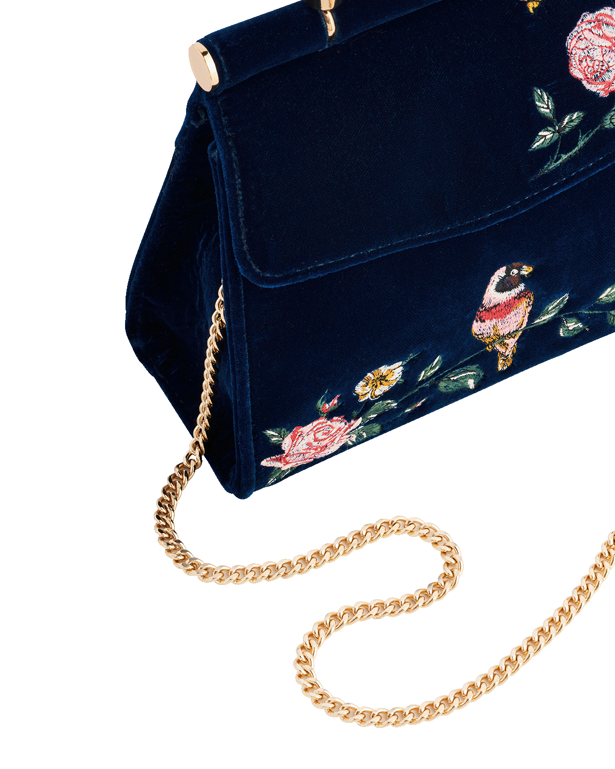 Blue Rosy Posy Embroidered Mini Top Handle Tote