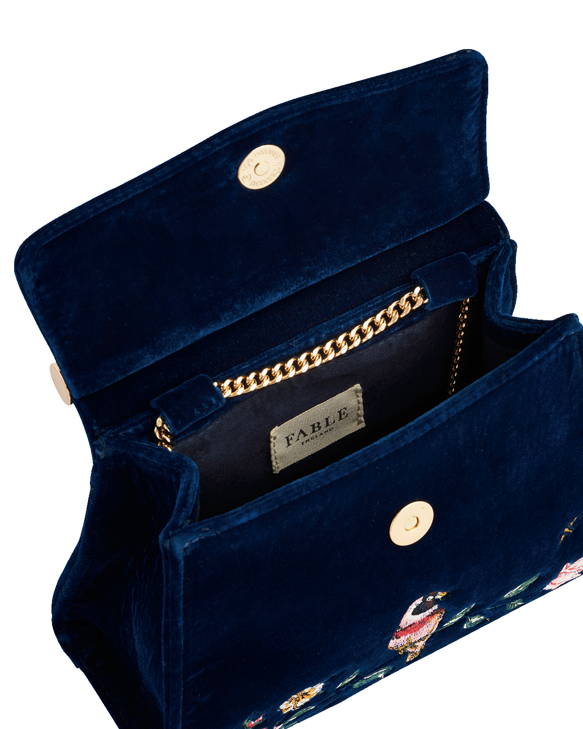 Blue Rosy Posy Embroidered Mini Top Handle Tote