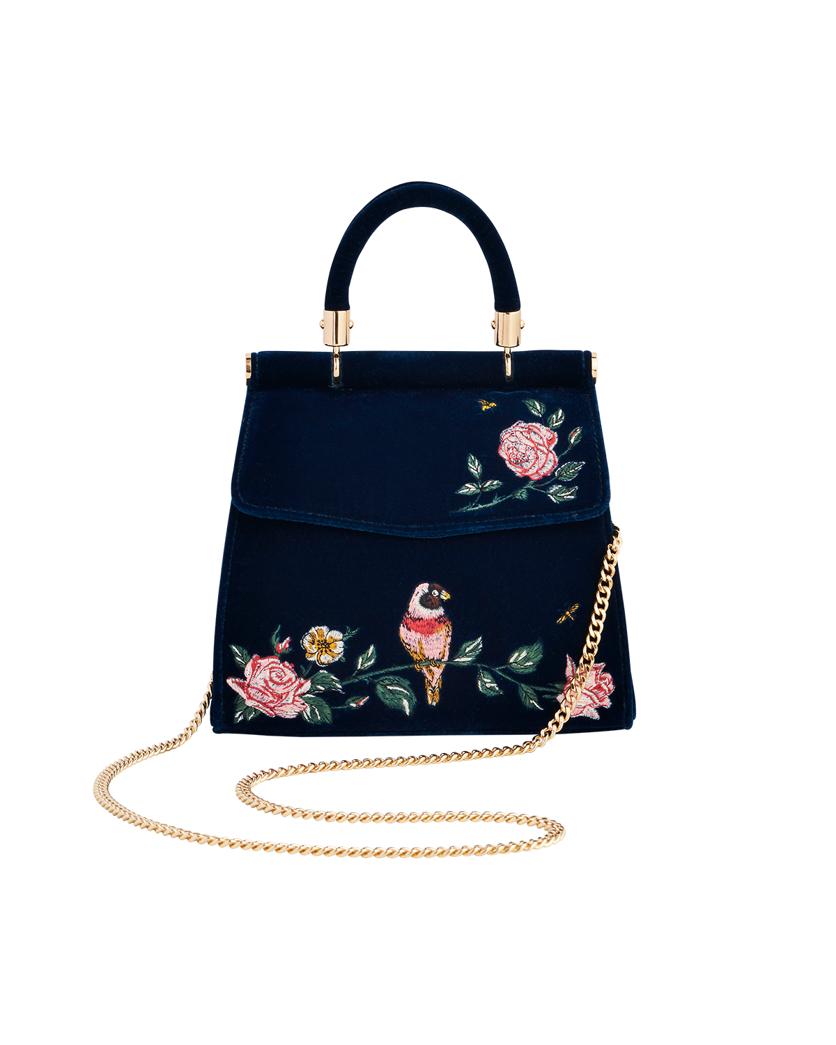 Blue Rosy Posy Embroidered Mini Top Handle Tote
