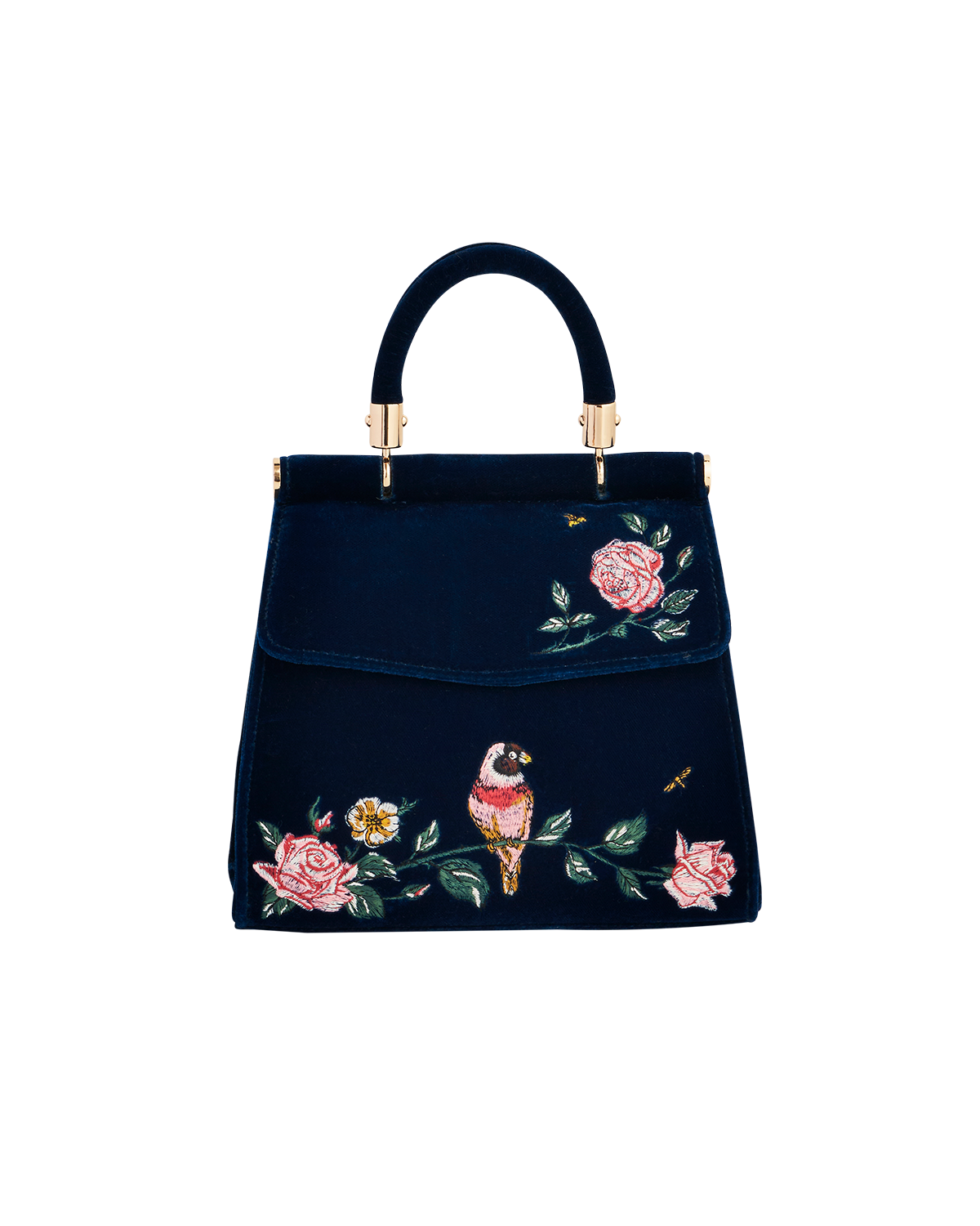 Blue Rosy Posy Embroidered Mini Top Handle Tote