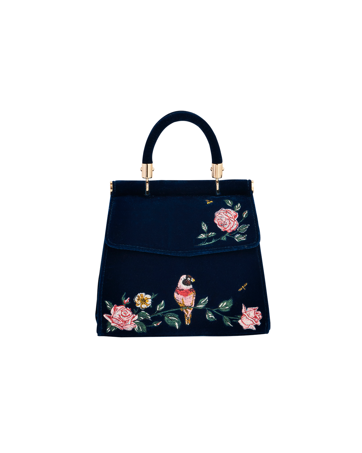 Blue Rosy Posy Embroidered Mini Top Handle Tote