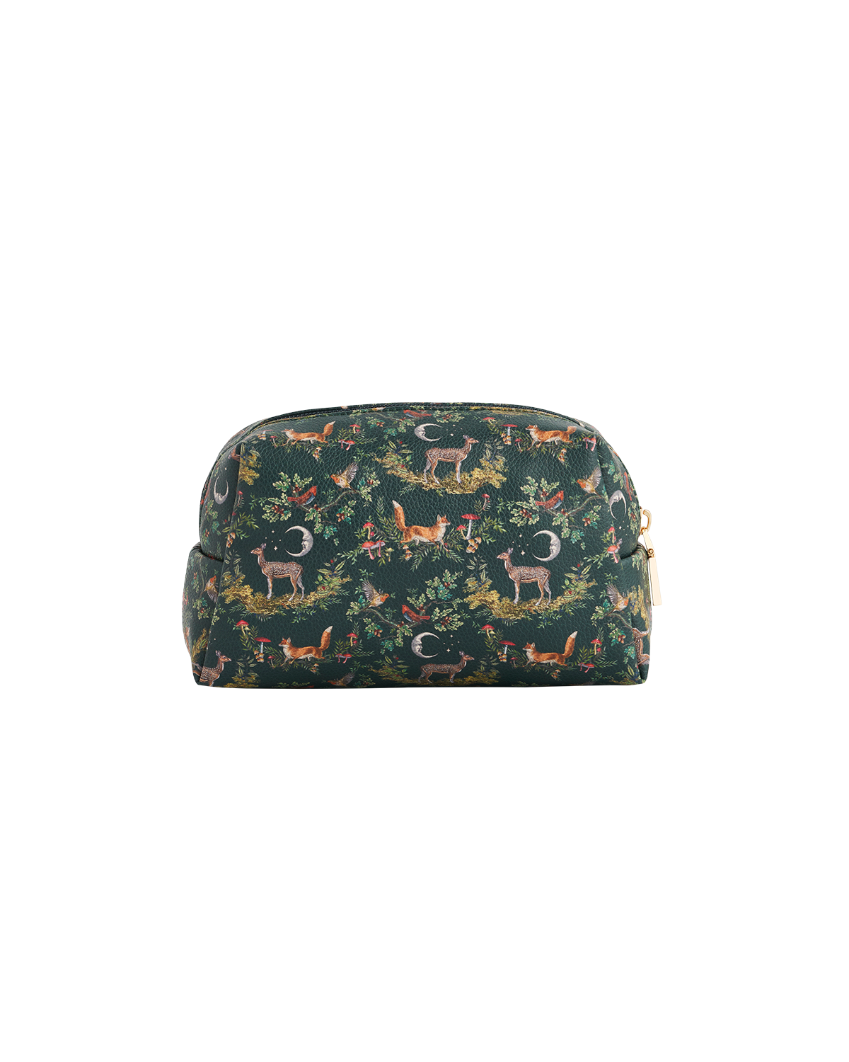 Cosmetic bag with forest animal pattern on a white background