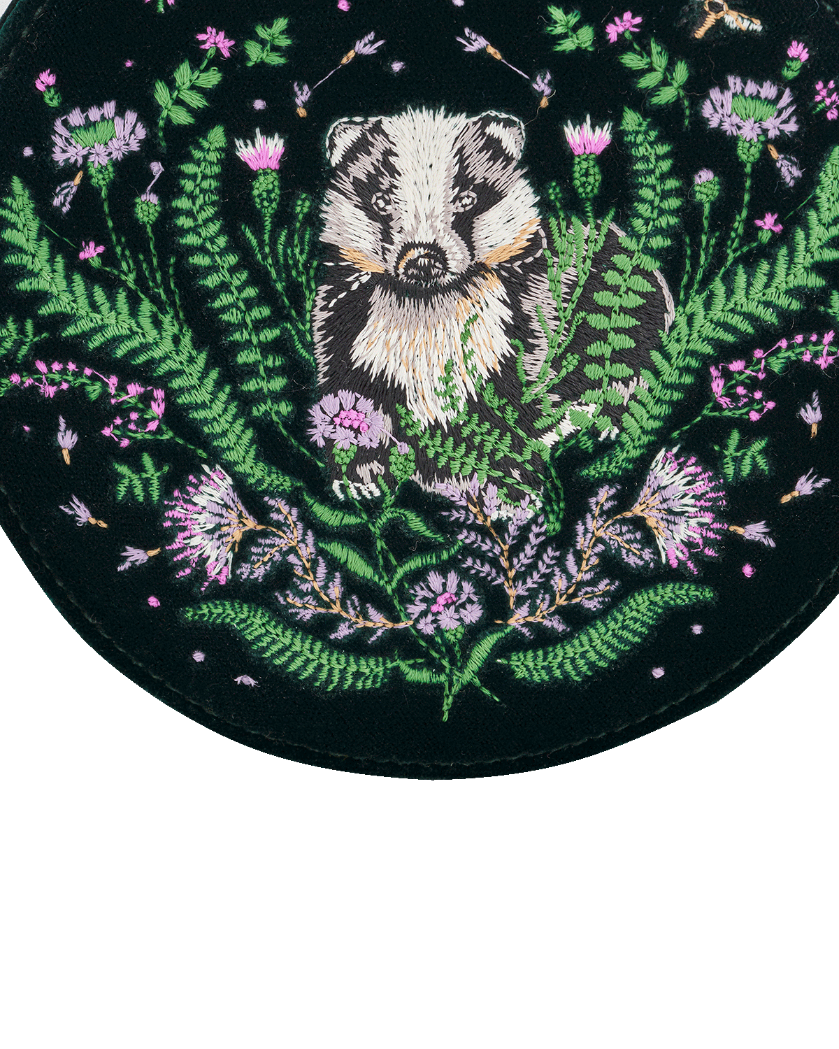 Green Badger Embroidered Circle Jewellery Box