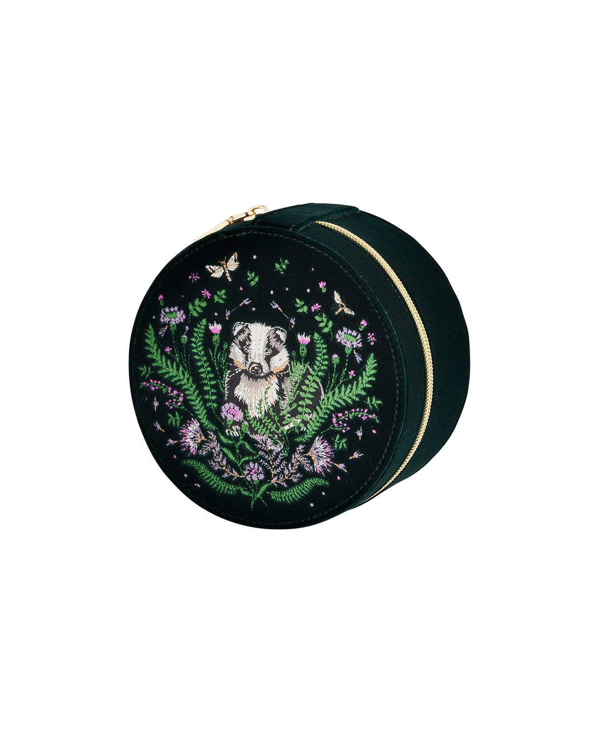 Green Badger Embroidered Circle Jewellery Box