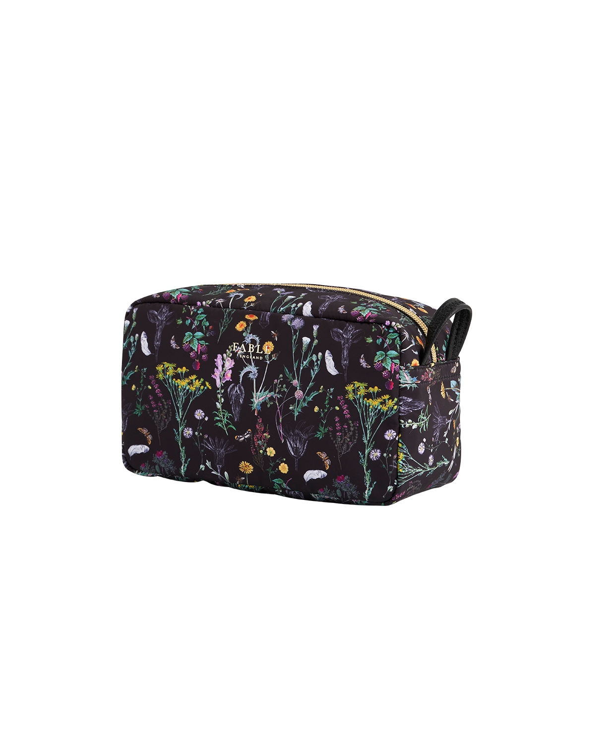 Floral patterned toiletry bag on a white background