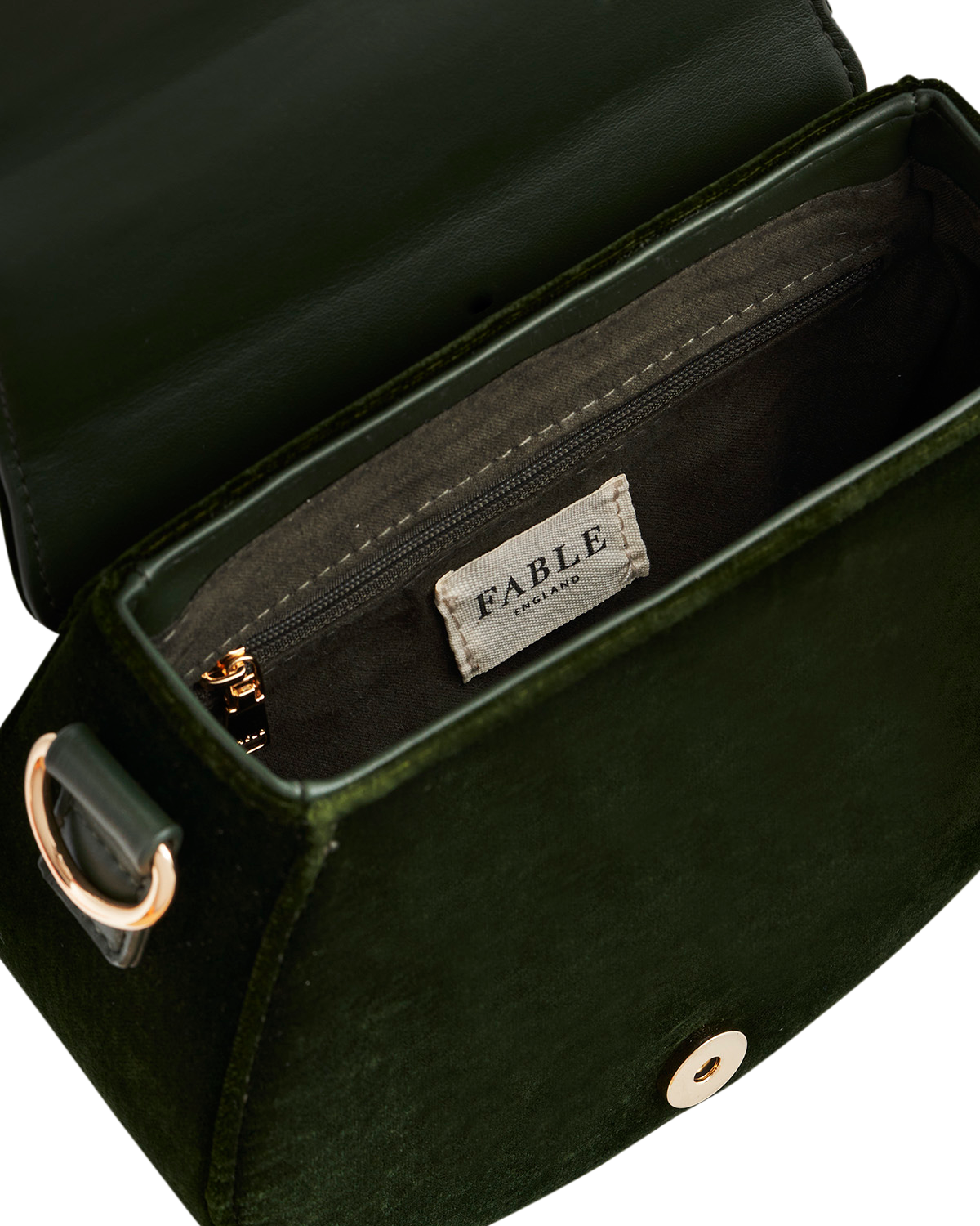 Black handbag with 'Fable' brand label on a white background