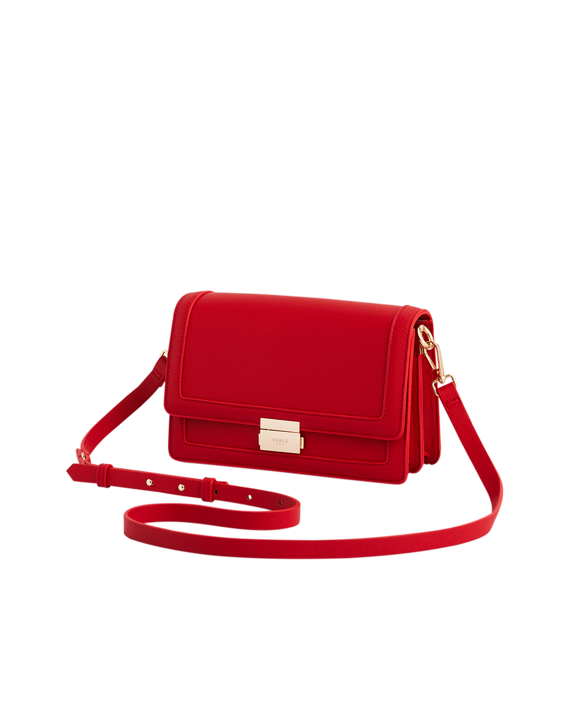 Red handbag with a gold clasp on a white background