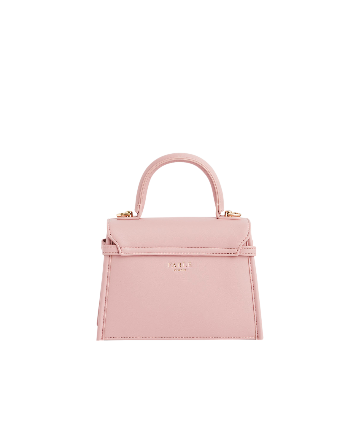 Pink handbag with a visible brand logo on a white background