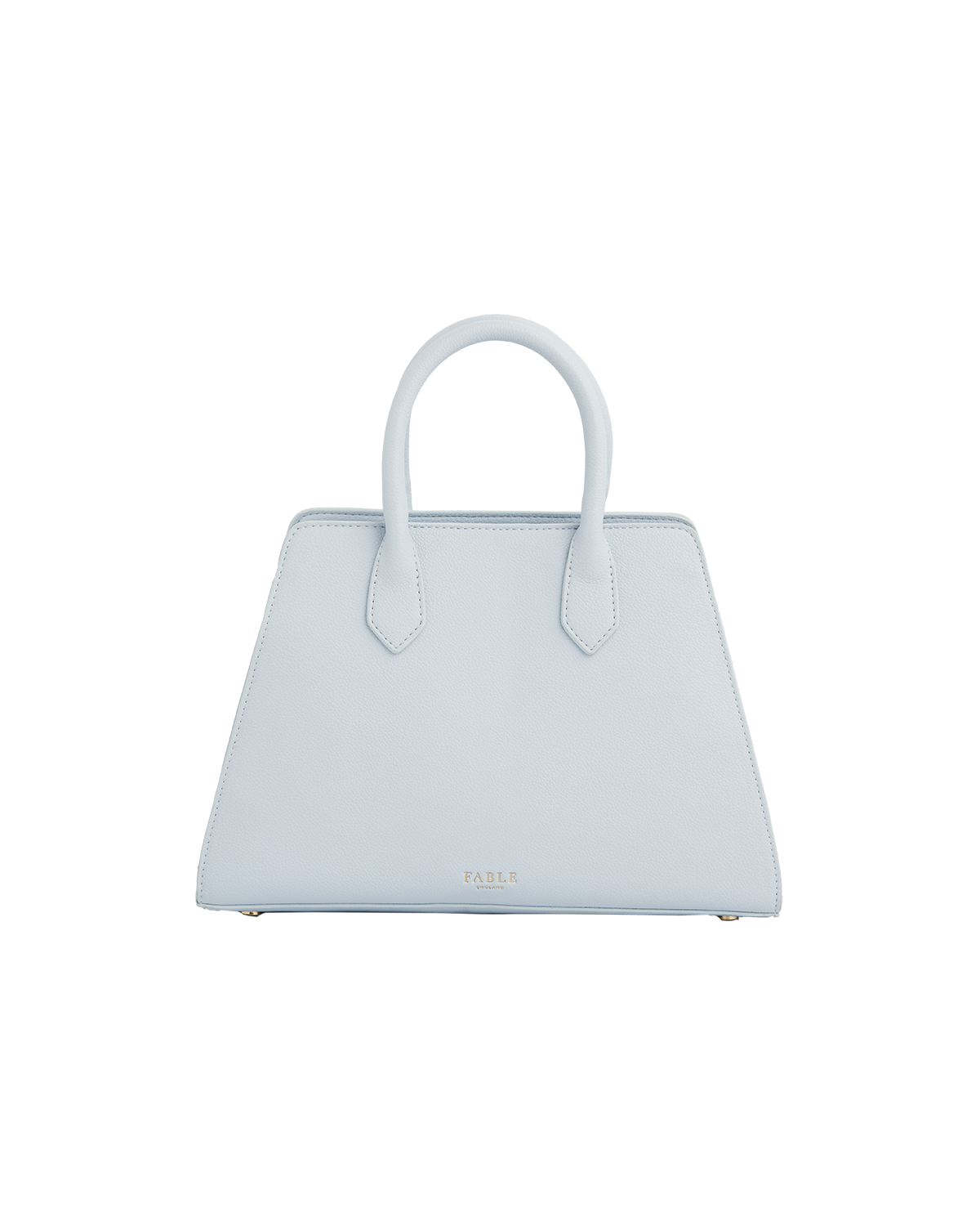 Light blue handbag with a handle on a white background