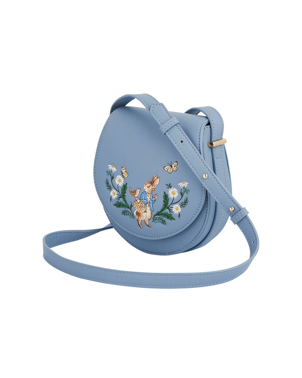 Peter Rabbit Blue Saddle Bag With Embroidered flowers and Peter Rabbit