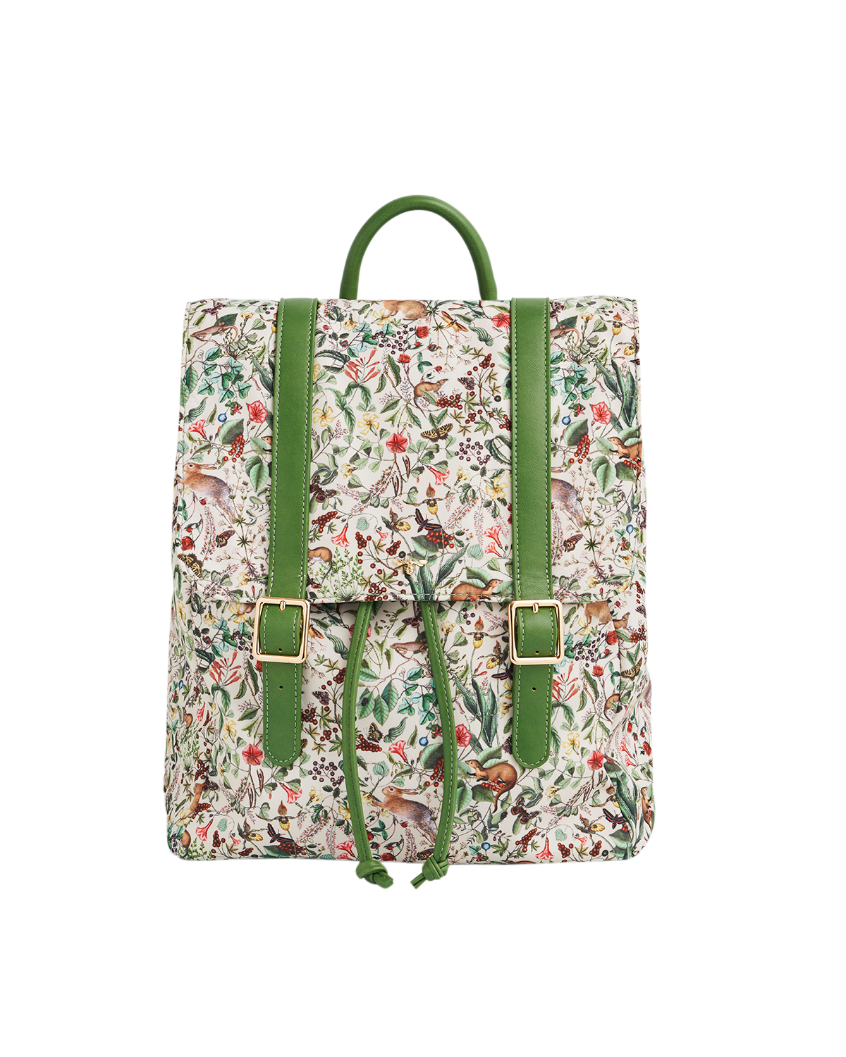 Garden floral backpack with green straps