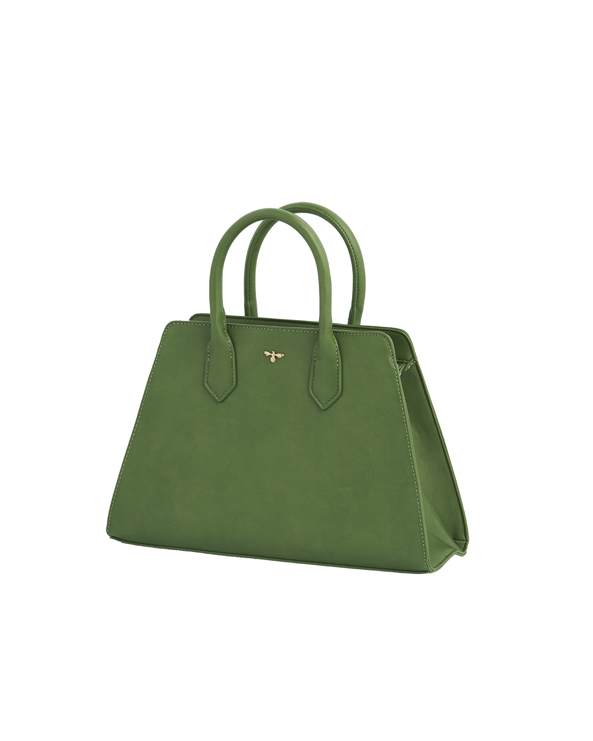 Green handbag with handle on white background