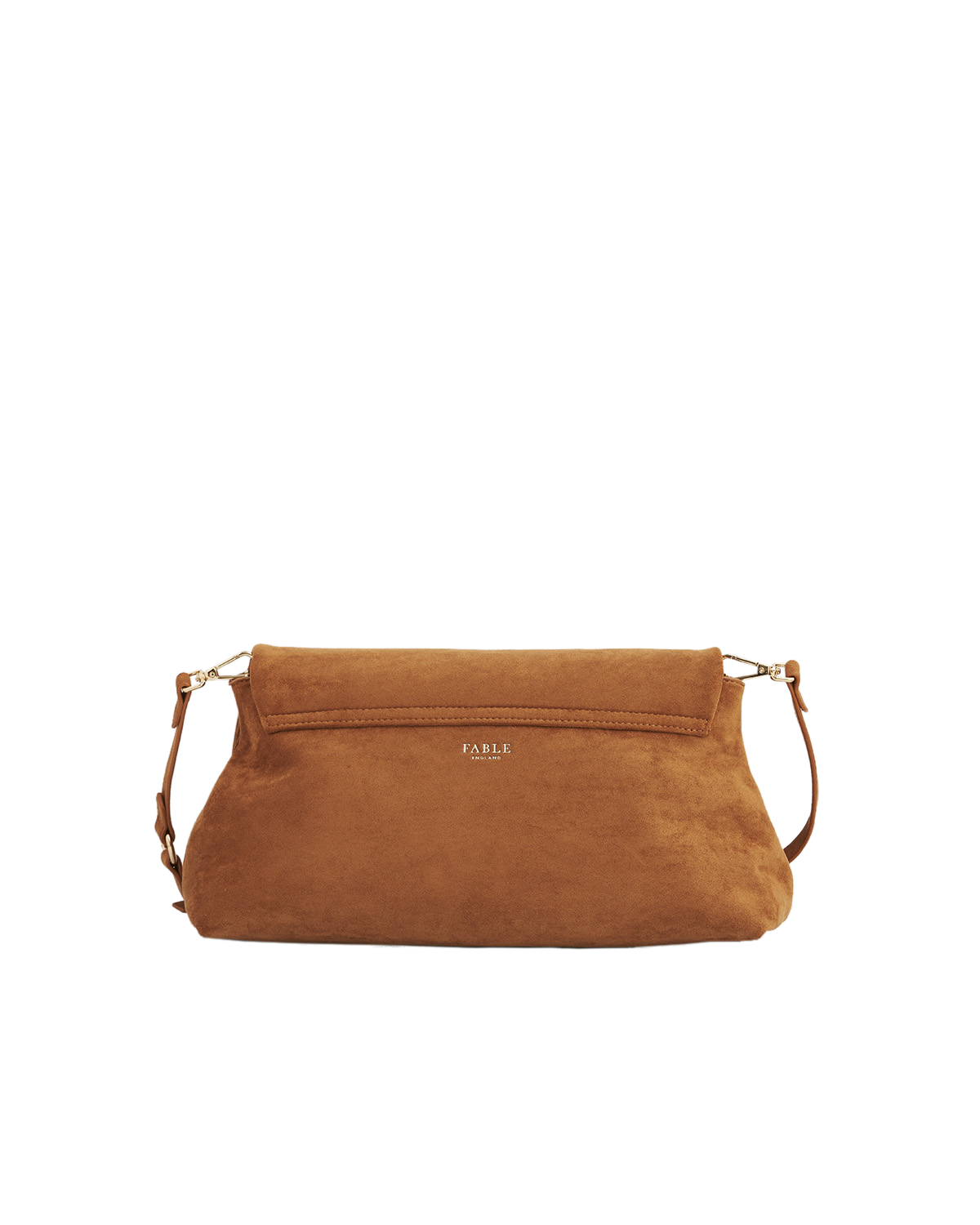 Brown handbag with visible brand name on a white background