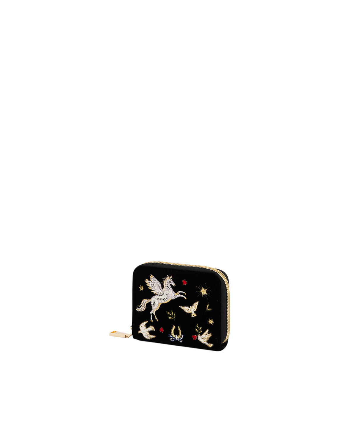 Black wallet with unicorn design on a white background