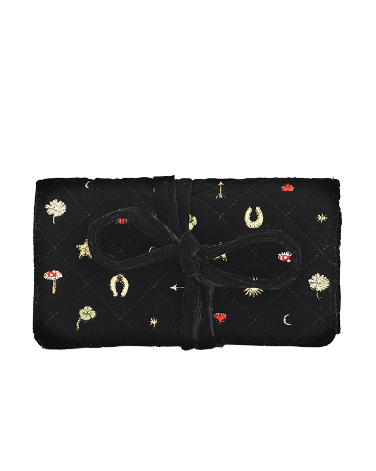 Quilted Celestial Velvet Embroidered Jewellery Roll