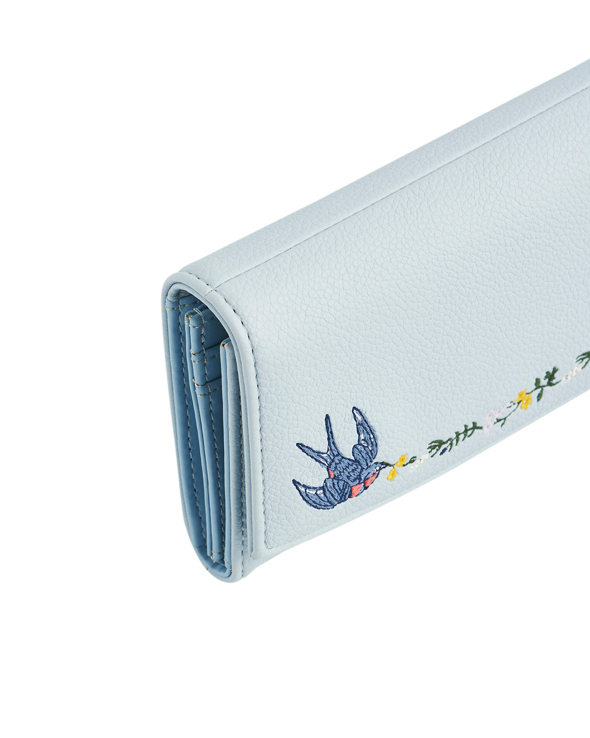 Swallow Embroidered Large Blue Purse