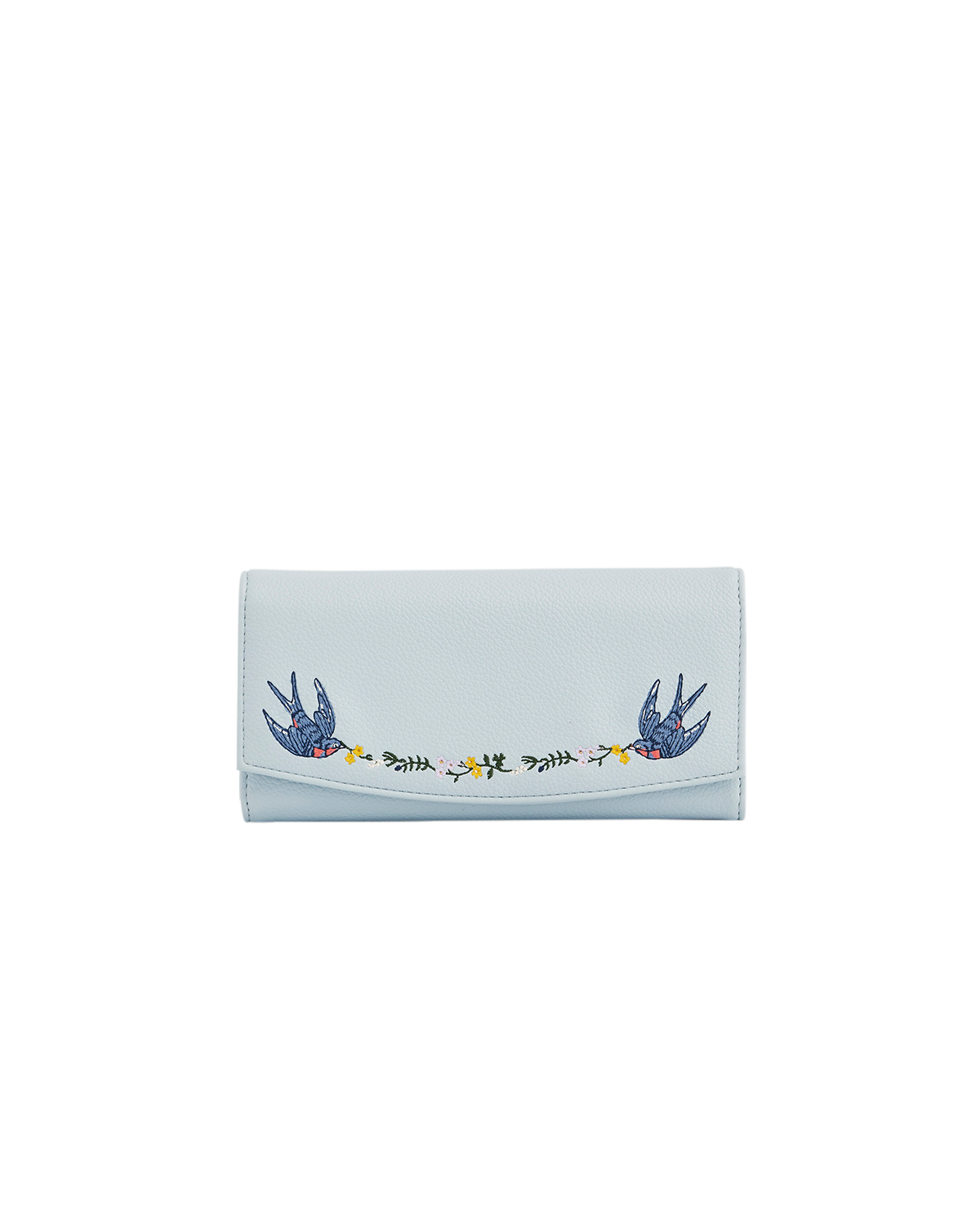 Swallow Embroidered Large Blue Purse on a white background