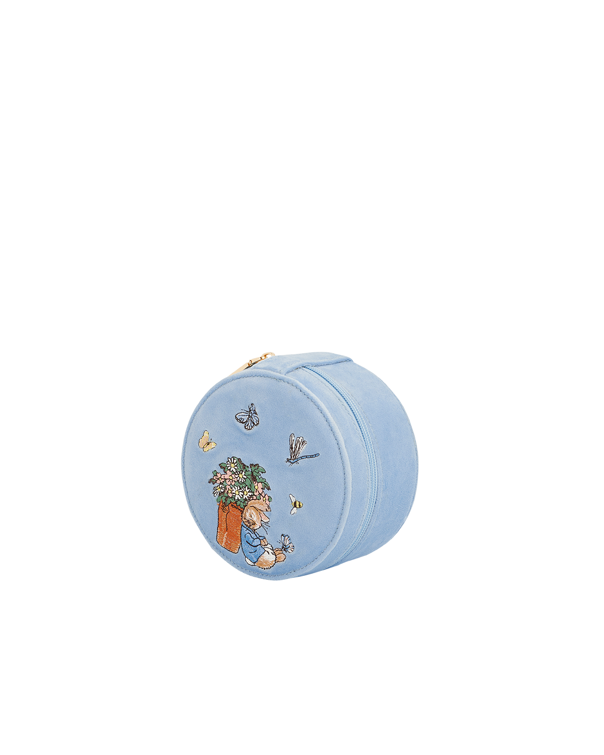Peter Rabbit blue velvet round embroidered jewellery box