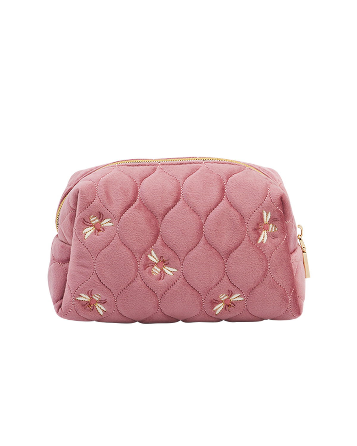Pochette trapuntata in velluto rosa antico con ape ricamata