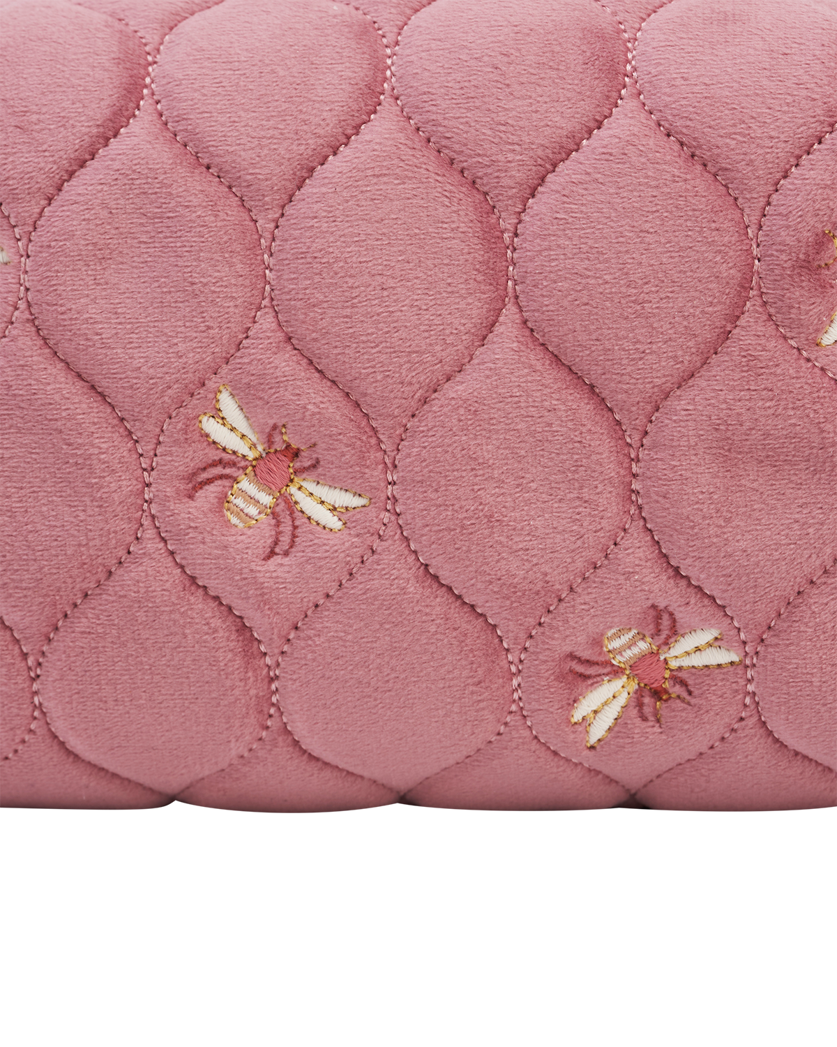 Pochette trapuntata in velluto rosa antico con ape ricamata