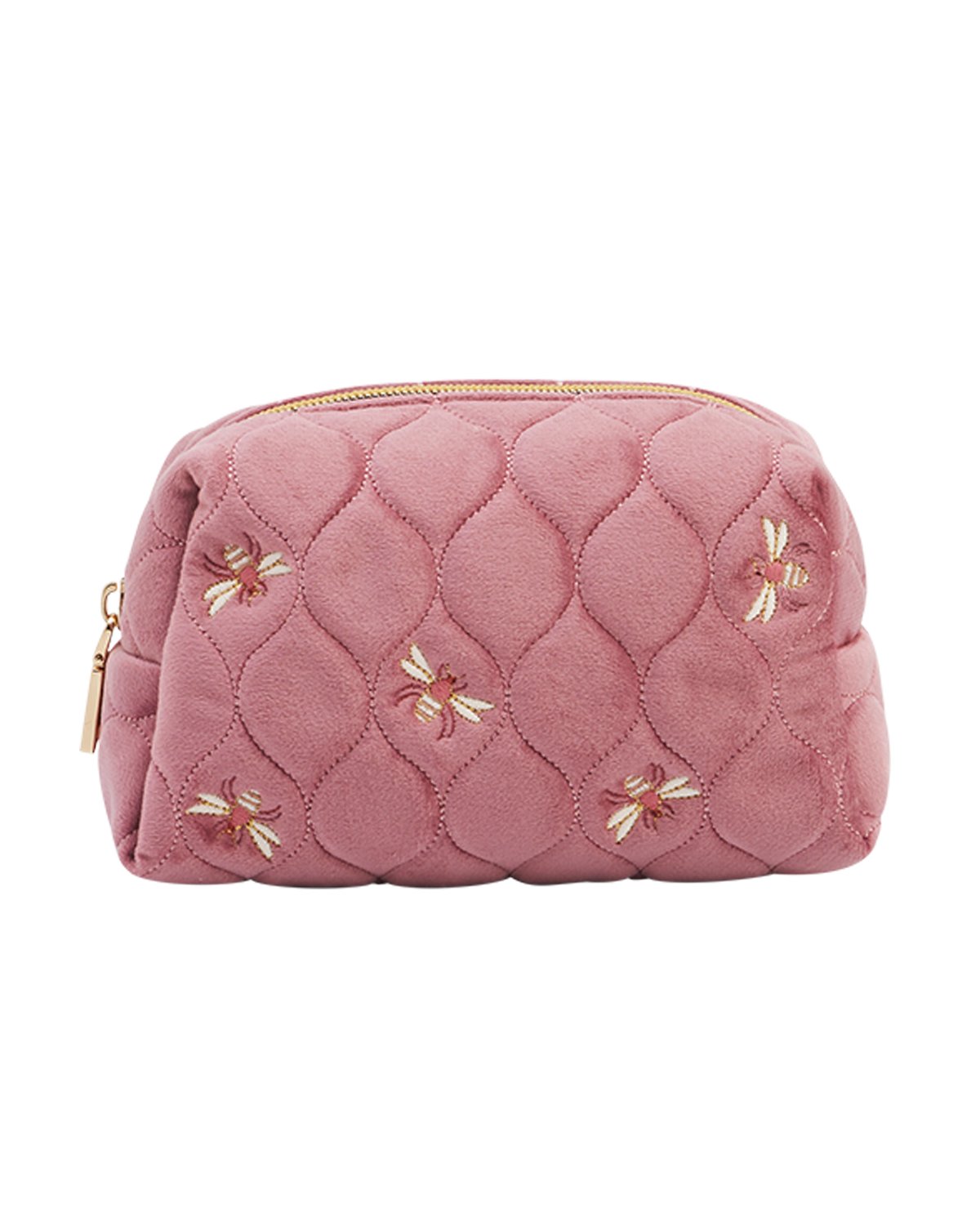 Pochette trapuntata in velluto rosa antico con ape ricamata