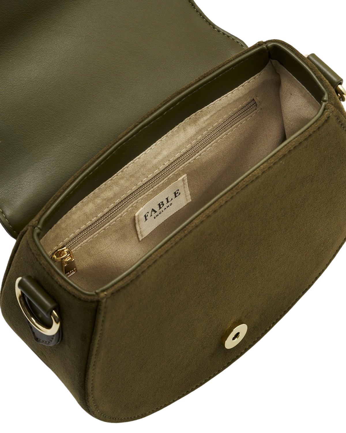 Charlotte Meadow Scene Embroidered Faux Suede Saddle Bag in Khaki