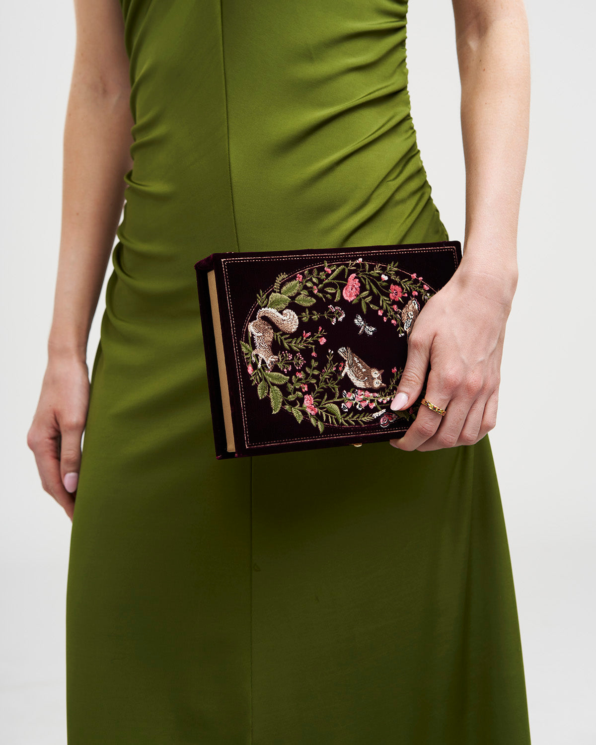 Elinor Meadow Embroidered Book Box in Burgundy Velvet