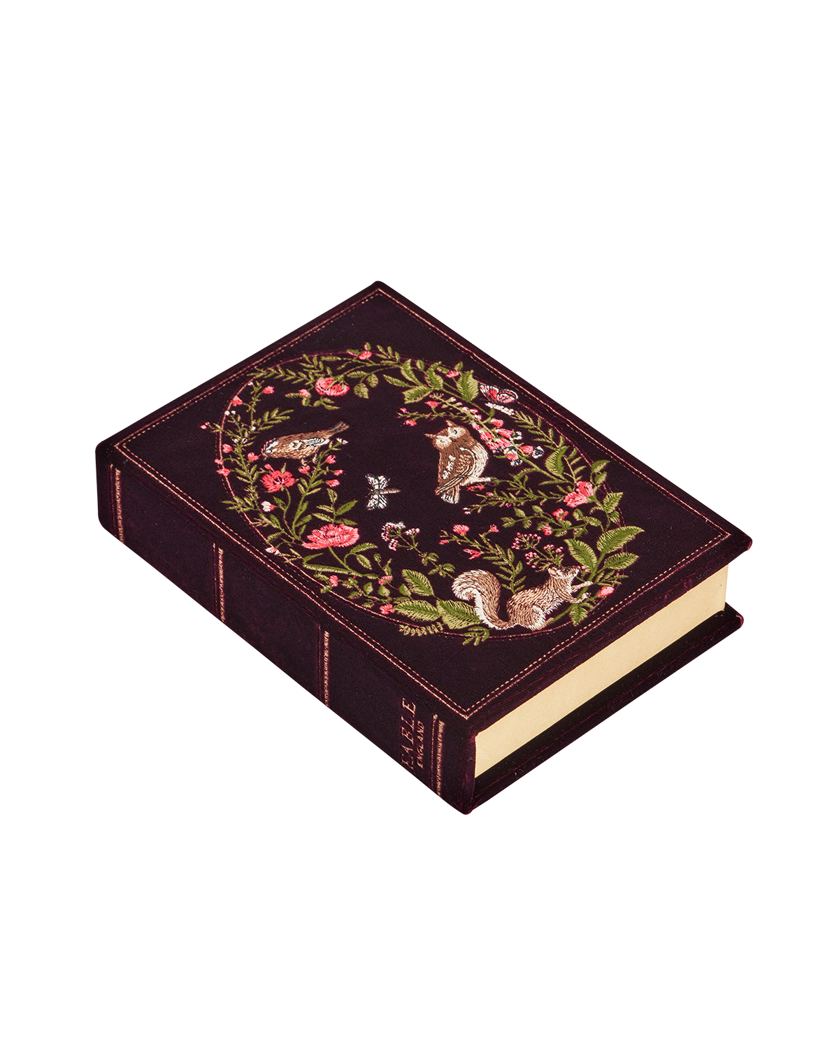 Elinor Meadow Embroidered Book Box in Burgundy Velvet