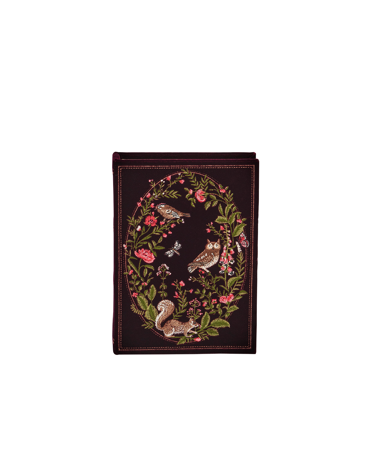 Elinor Meadow Embroidered Book Box in Burgundy Velvet