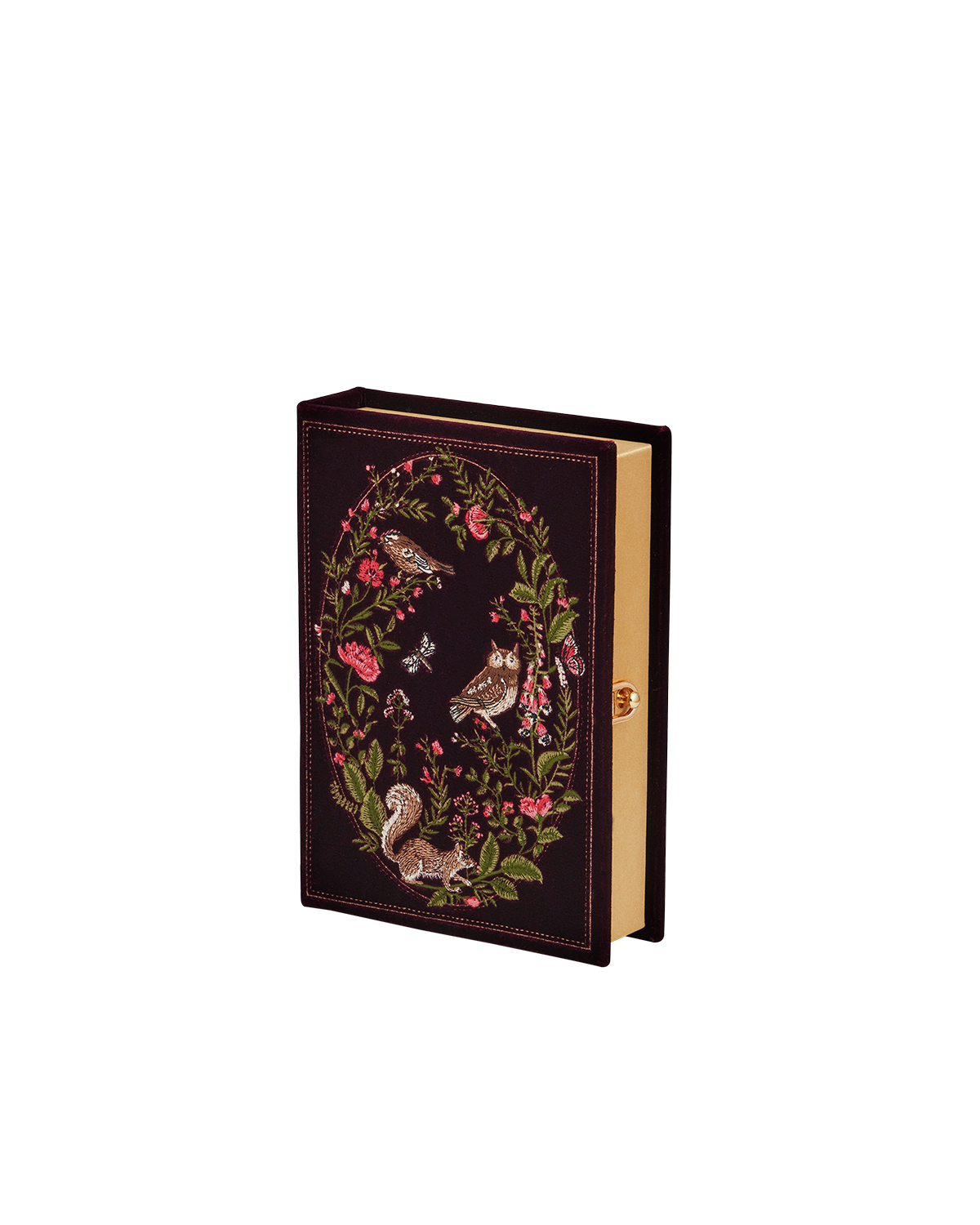 Elinor Meadow Embroidered Book Box in Burgundy Velvet