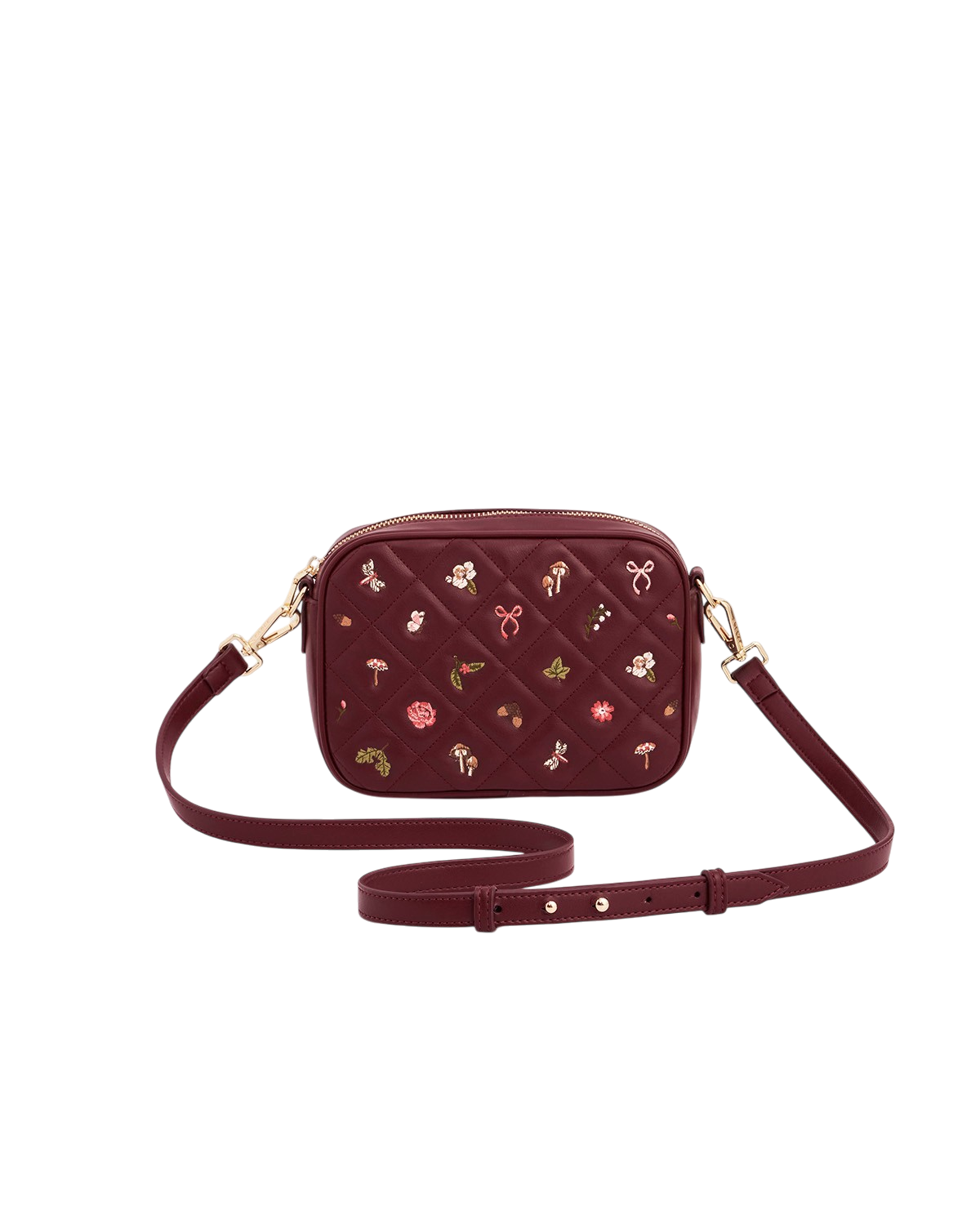 Alice Orla Embroidered Quilted Camera Bag in Burgundy