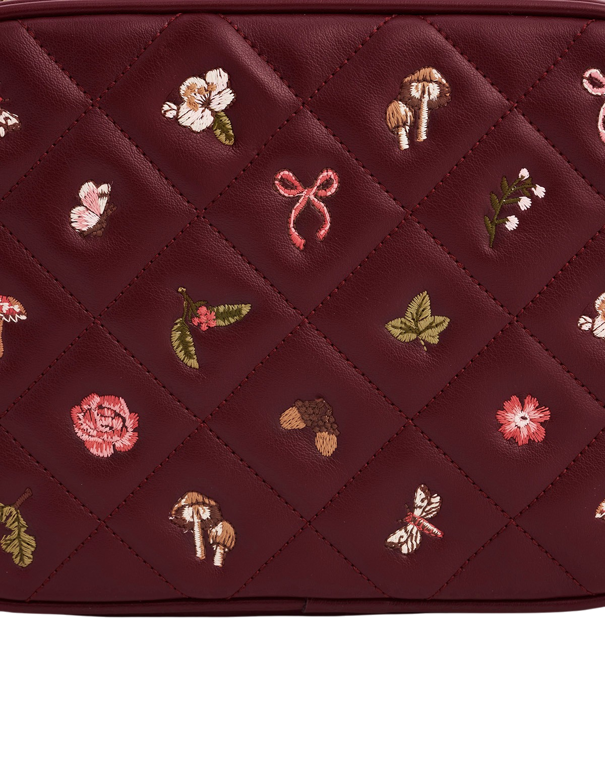 Alice Orla Embroidered Quilted Camera Bag in Burgundy