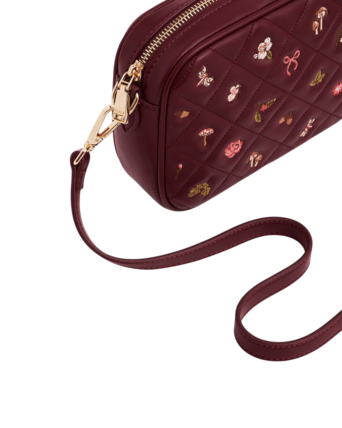 Alice Orla Embroidered Quilted Camera Bag in Burgundy