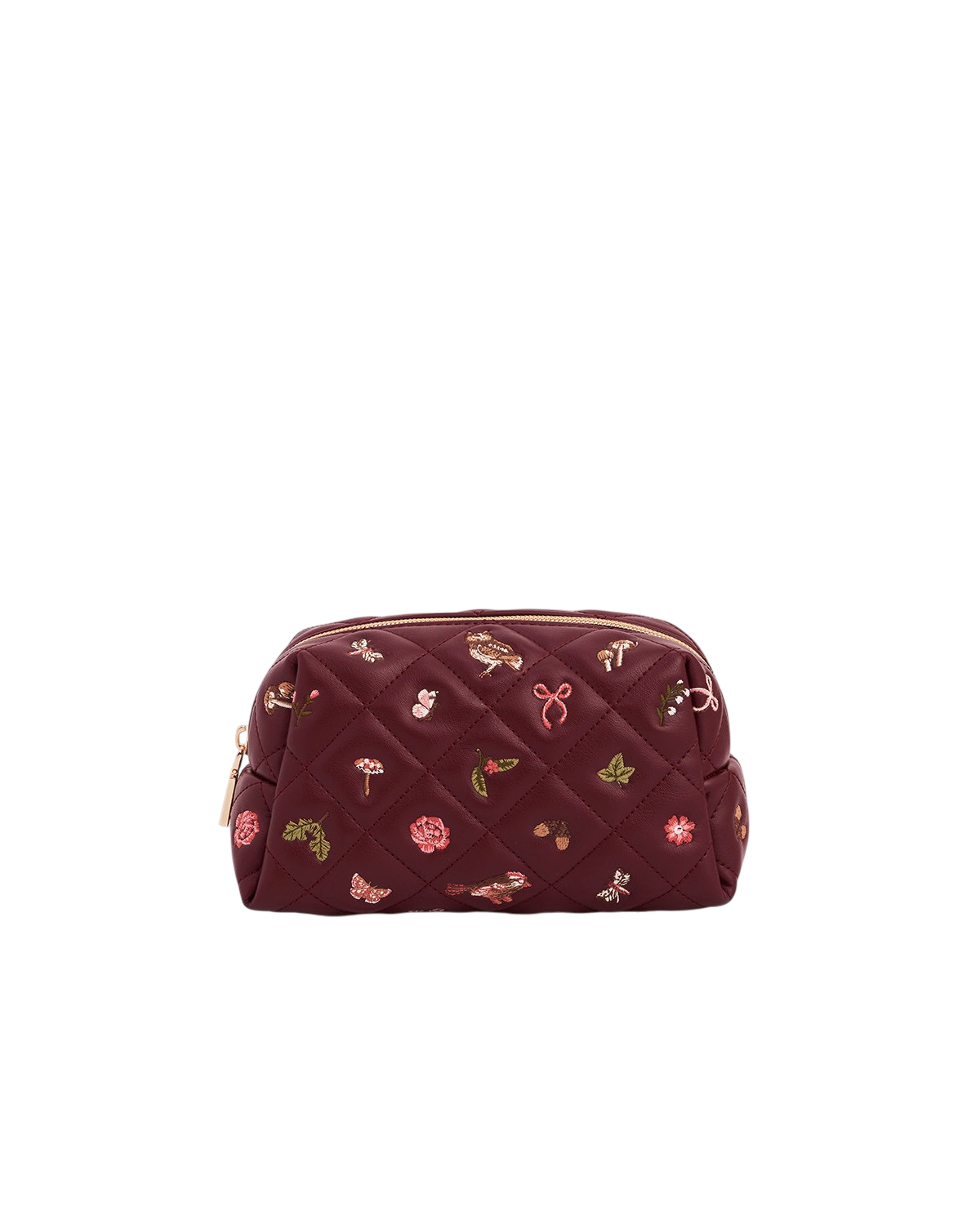 Embroidered Quilted Medium Pouch in Burgundy