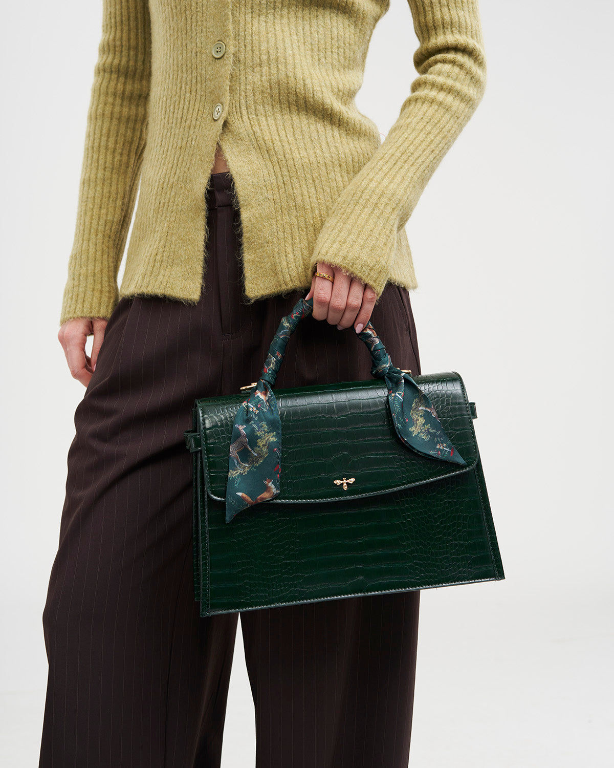 Eliza Top Handle Bag in Forest Green Croc | Fable England
